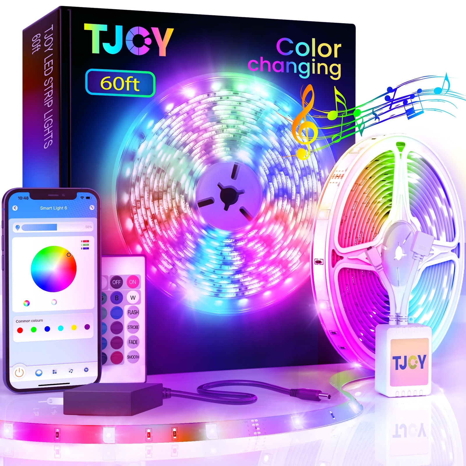 TJOY 60Ft Bluetooth LED Strip Lights Music Sync LED Lights StripRgb Color Chan gallery