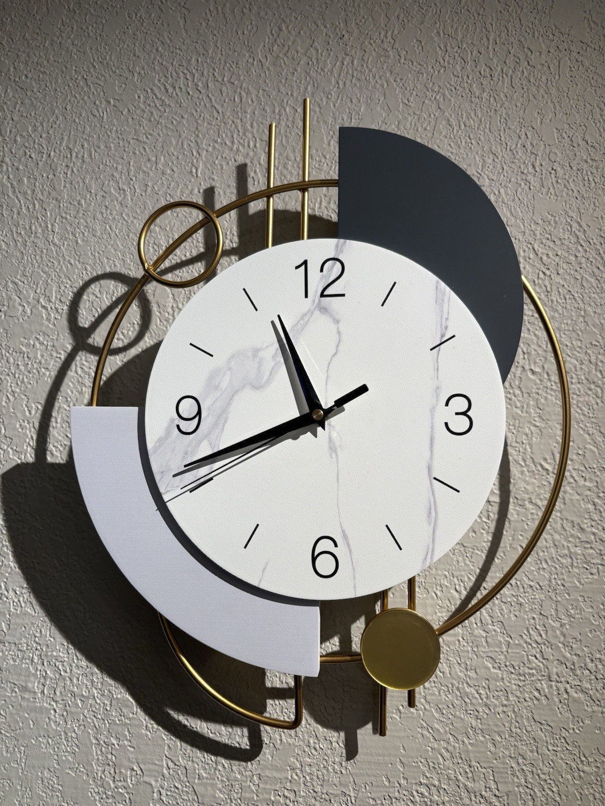 Modern Round Hanging Wall Clock White Face Gold Metal Frame Arabic Numerals gallery