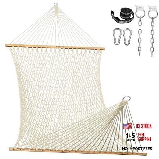 13-FT Polyester Rope Hammock, Double 2 Person Traditional Hand Woven Natural gallery