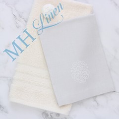 Monogram initials RR Guest Towel in Quartz Grey with White Thread Embroidery