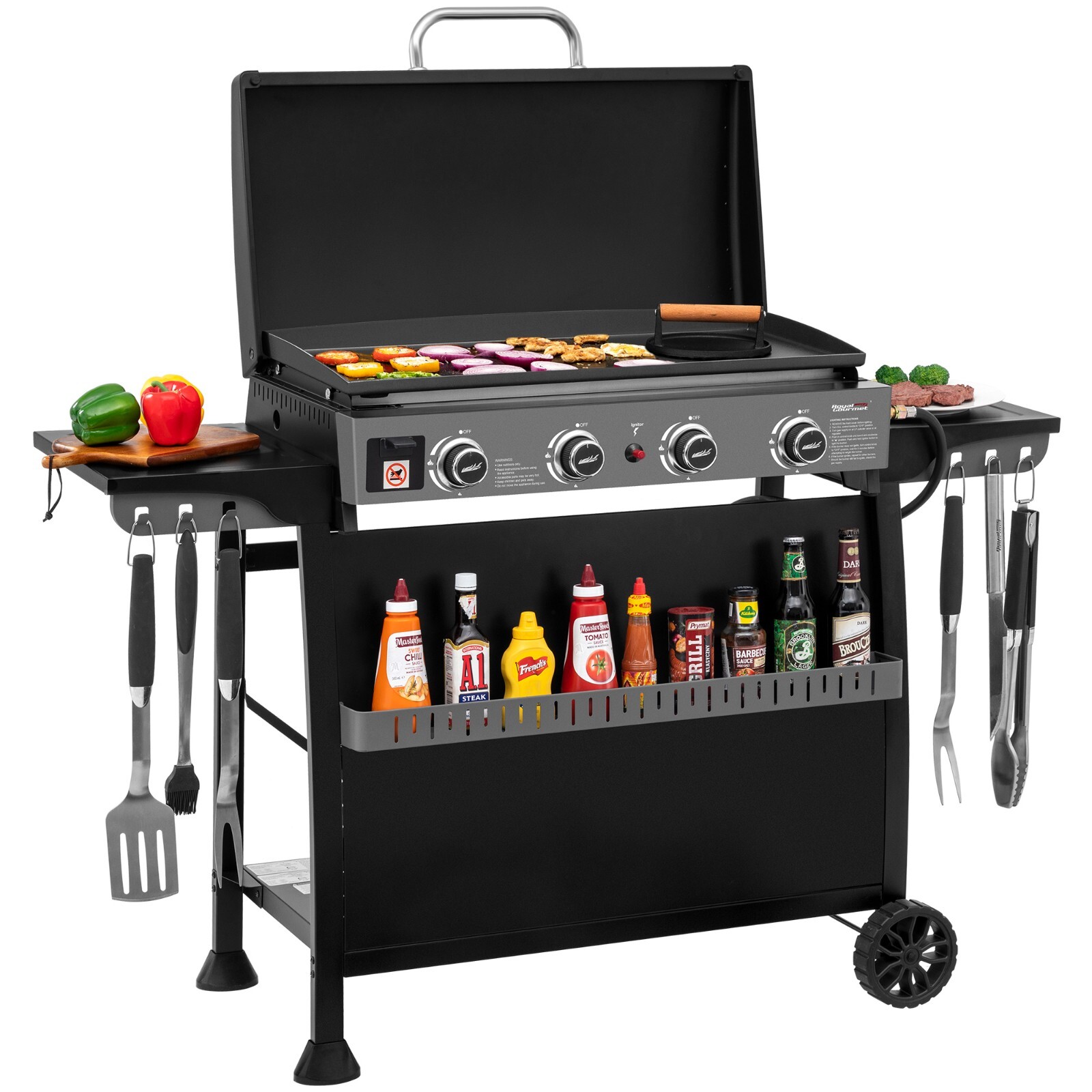 Royal Gourmet 4-Burner Tabletop Gas Griddle with Hood/Removable Standing Cart gallery