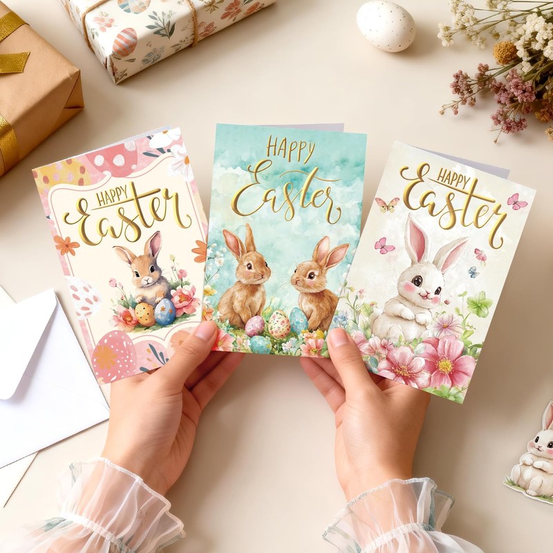 24 Pack Gold Foiled Vintage Bulk Easter Cards with 4 x 6 inches, Pink gallery