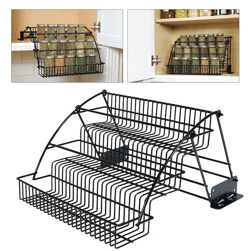 3 Layers Pull Down Spice Rack Pull Out Metal Cabinet Organizer Kitchen Stand gallery