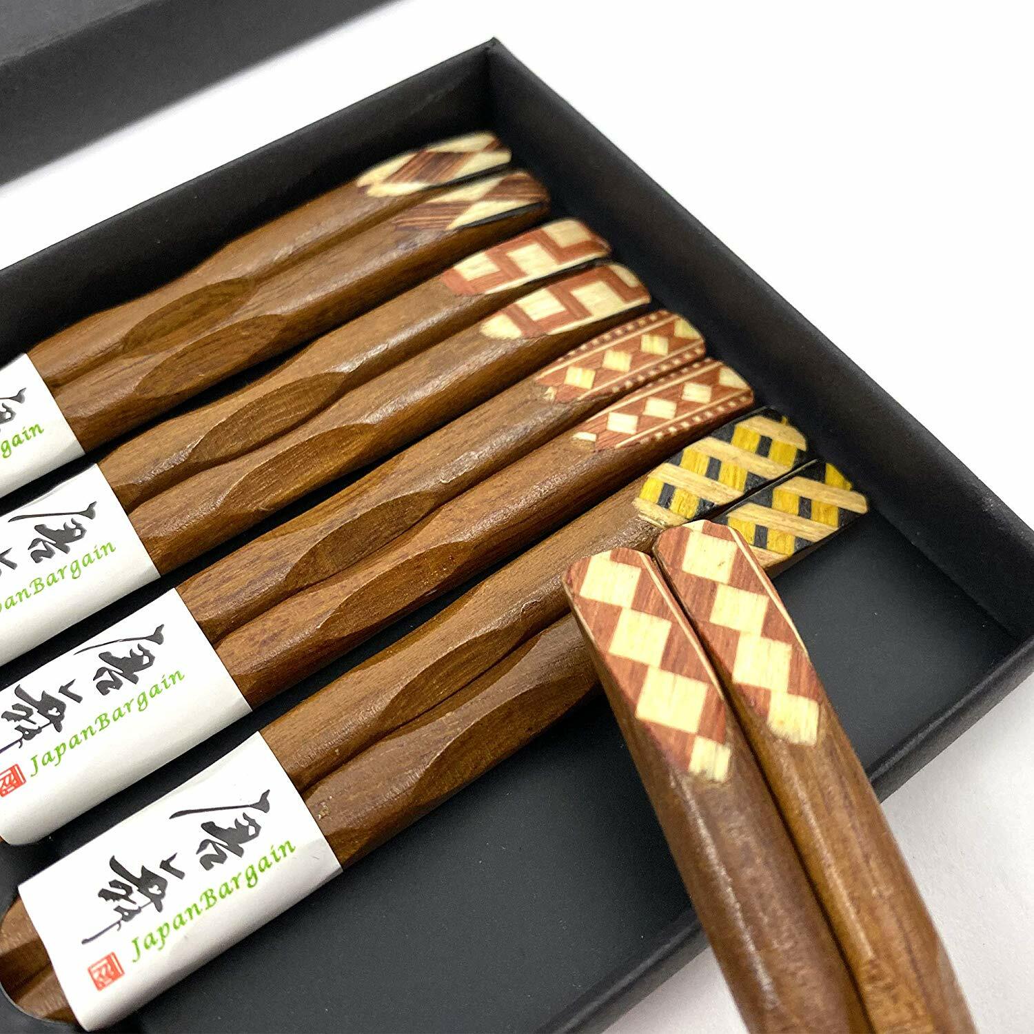 JapanBargain 5 Pair Gift Boxed Set Reusable Wood Bamboo Chopsticks 9 inch Long gallery