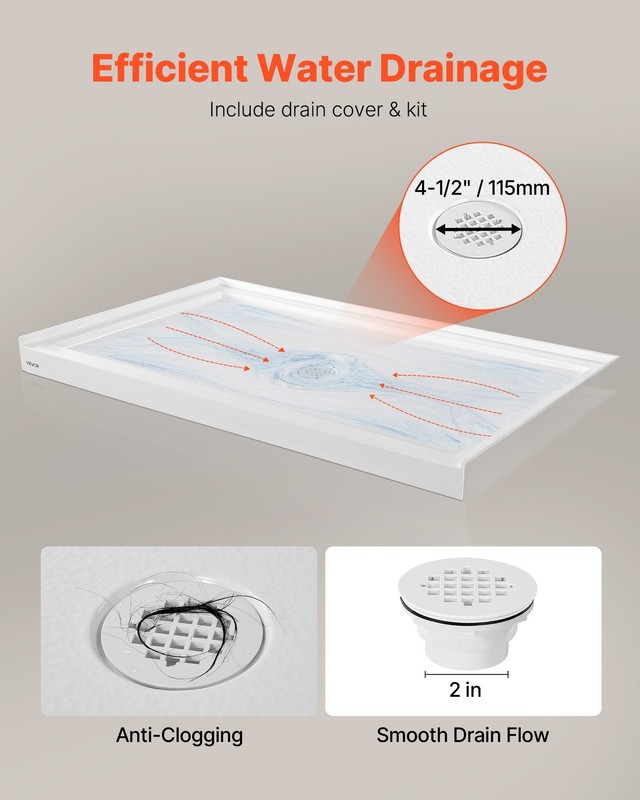 Shower Pan, 60 L x 36 W Single Threshold Shower Base, Rectangle Acrylic & PVC gallery