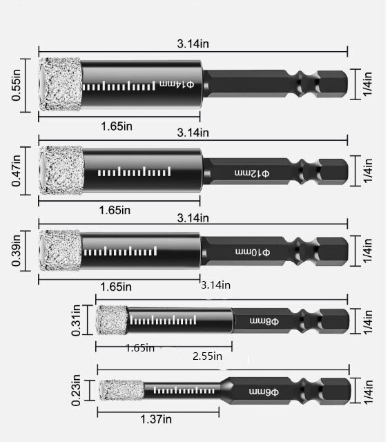 5x Diamond Core Drill Bits Dry Drilling Hole Saw 6/8/10/12/14mm for Ceramic Tile gallery