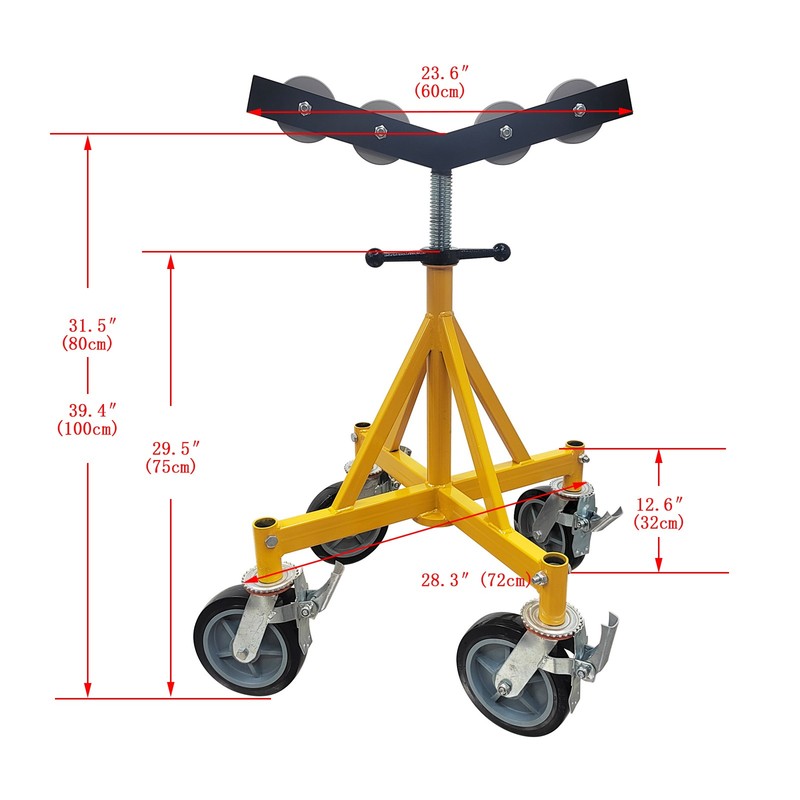 V-shaped Head Pipe Support with Rolling Wheels Max Capacity 2500lbs 31.9-39.4'' gallery