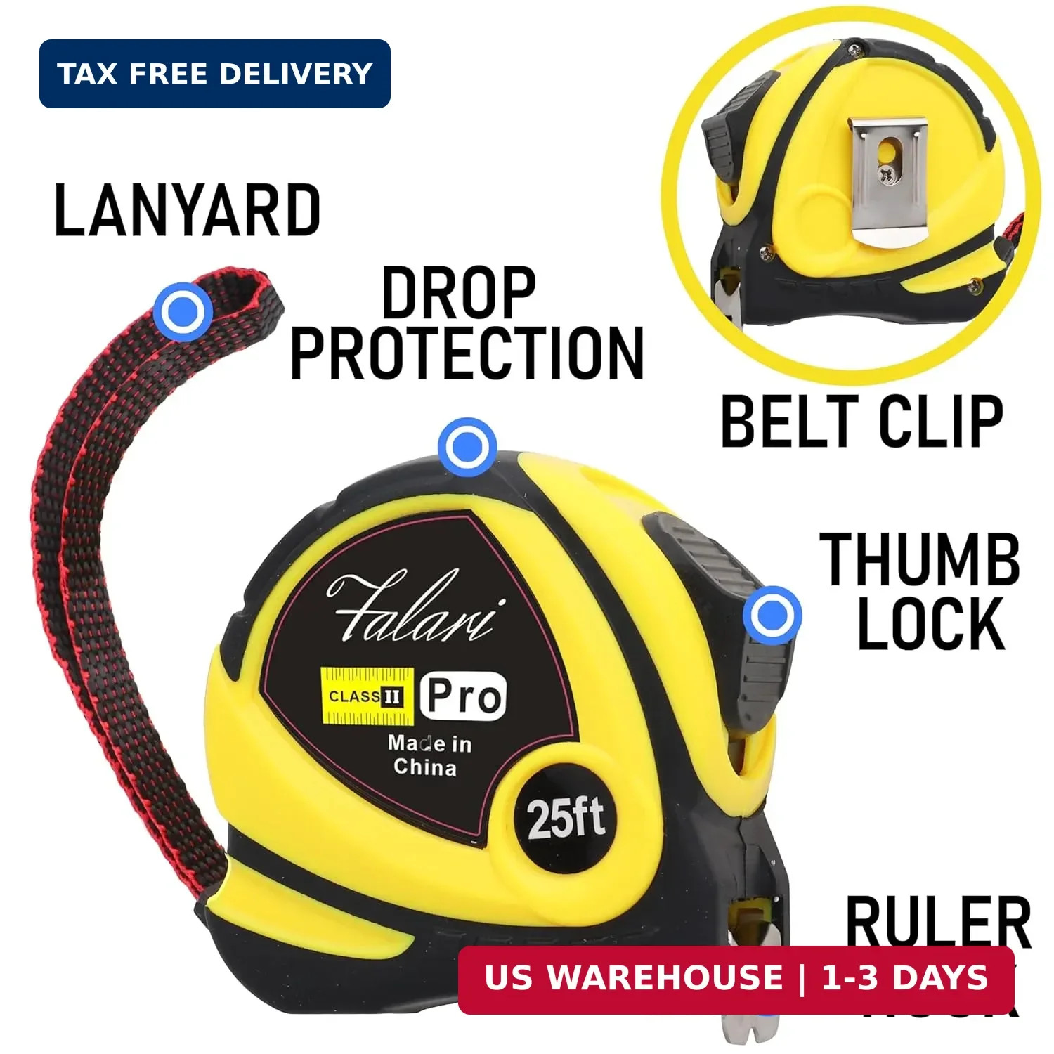 Tape Measure 25ft, Self-Locking, Retractable, Easy Read with Fractions 1/8 Inch gallery