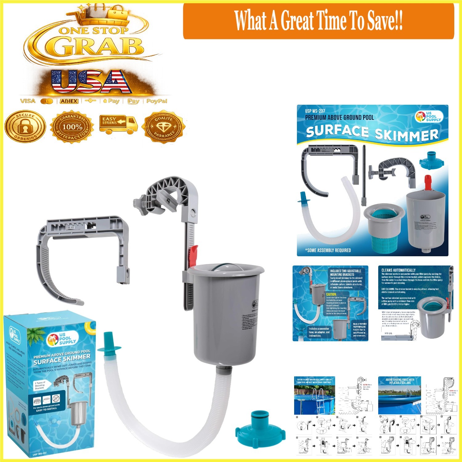 Teal Pool Skimmer Above Ground Surface Debris Basket Wall Mount gallery