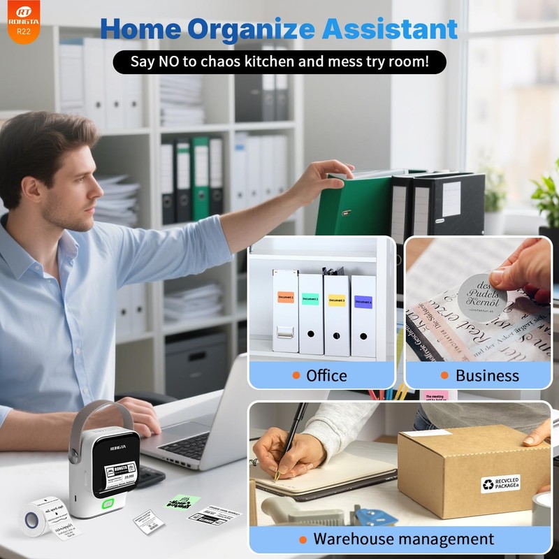 Rongta Bluetooth Label Maker Machine with Tape, Thermal Label Printer for Office gallery