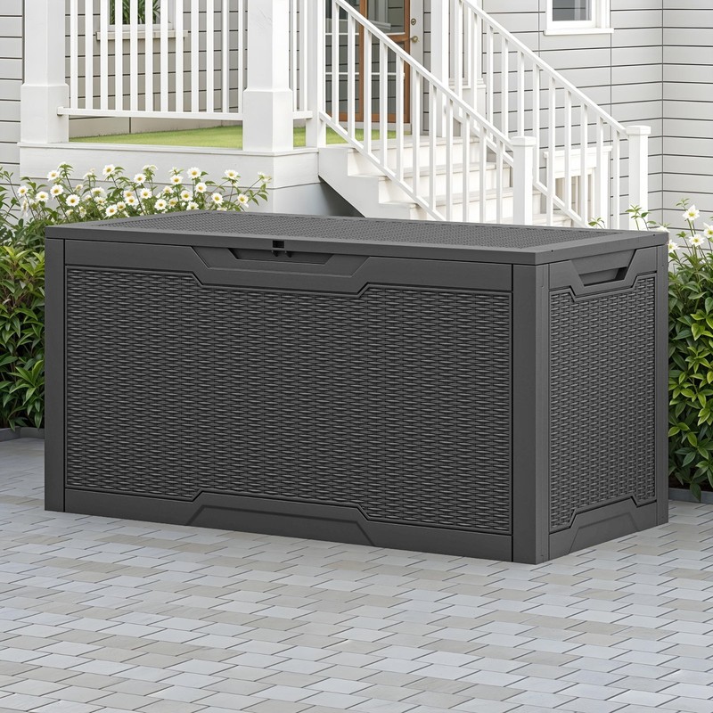 Uforic 100 Gallon Lockable Resin Deck Box Outdoor Storage Chest Black gallery