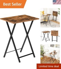 Rustic Brown & Black Folding TV Table – Stylish Snack Companion for Small Spaces