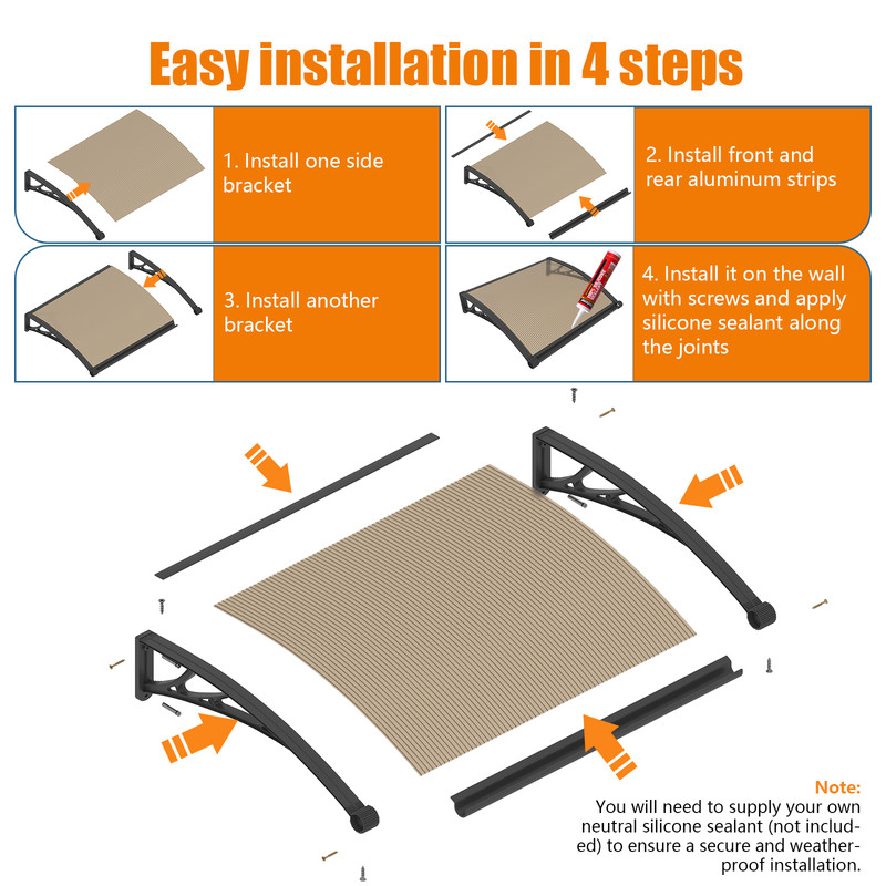 Window Awning Front Door Eaves Canopy Seamless One-piece Cover w/ Large Gutter gallery