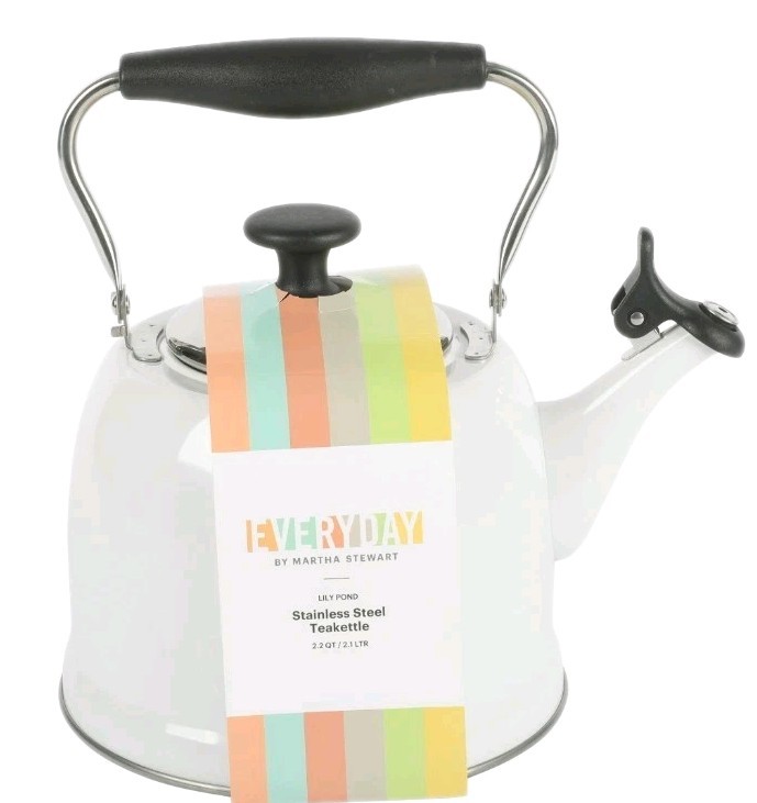EVERYDAY by Martha Stewart ~ LILY POND ~ LINEN ~ Stainless Steel ~ Teakettle gallery