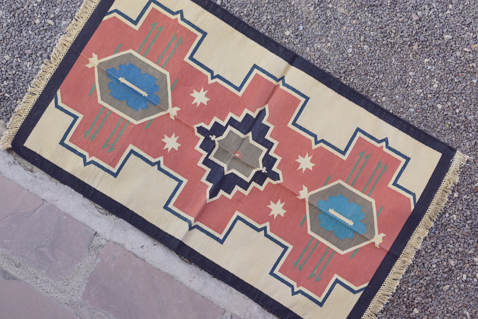 Rugmoda Cotton Southwestern Geometric 3x5 ft Blue Red Area Rug for Living Room gallery