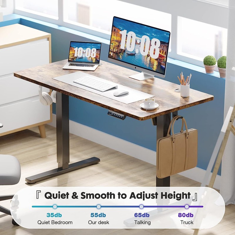 55" Rust Brown Modern Height Adjustable Electric Standing Desk Home Office Table gallery