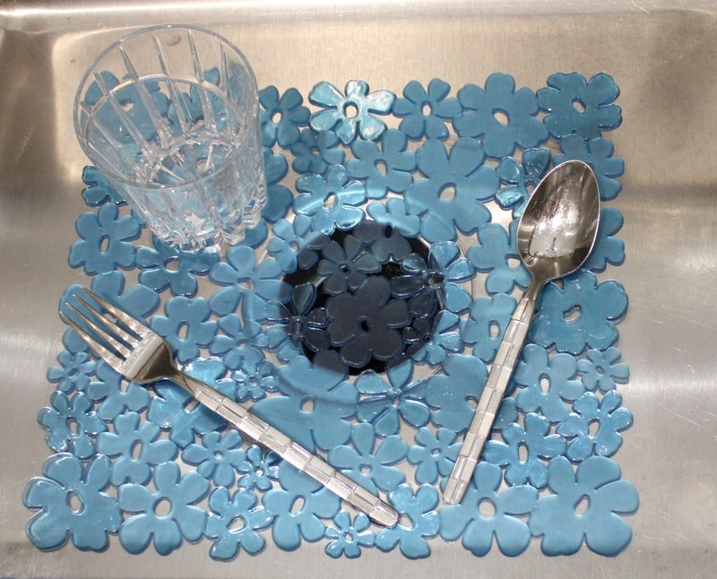 2 Pack Floral PVC Sink Mat Protector Blue Size 11.5" x 10.5" Small To Medium gallery