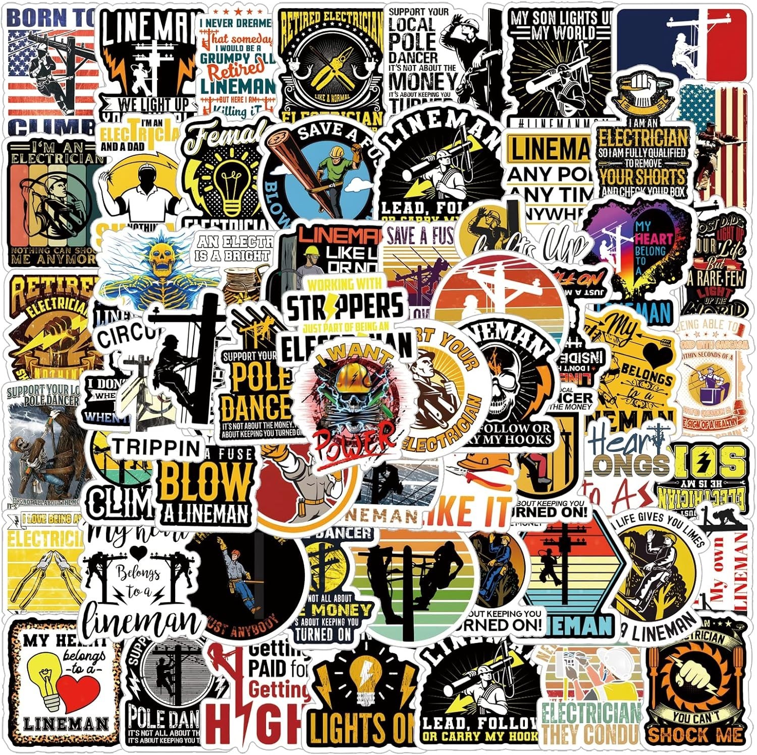 Lineman Stickers 62pcs Electrician Cool Decals Pack Aesthetic Waterproof Viny gallery