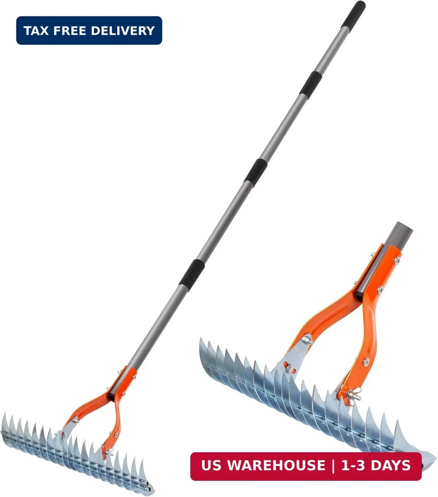 Thatch Rake for Lawn, 15-Inch Dethatcher Rake with Adjustable Sectional