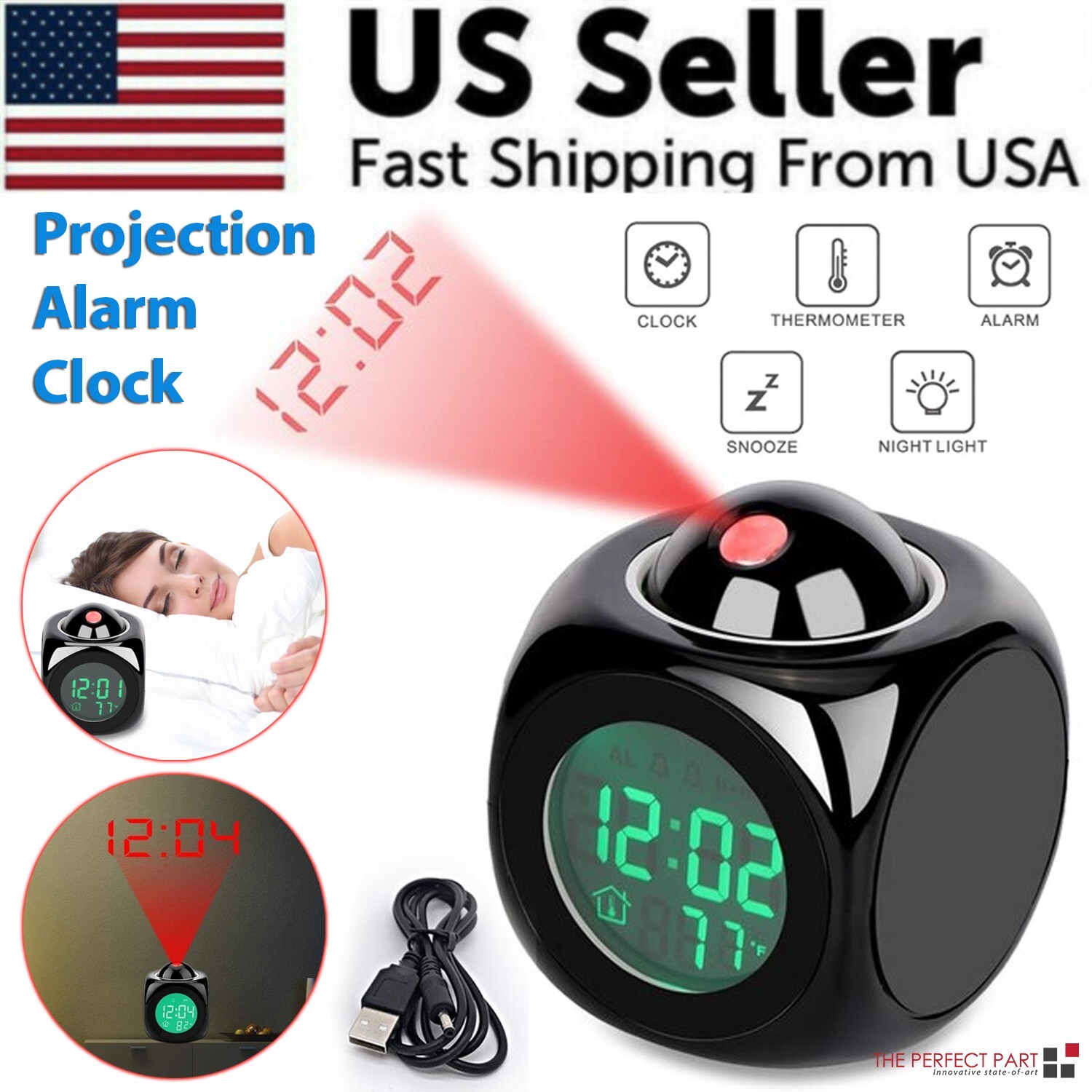 LED Projection Alarm Clock Digital LCD Display Voice Talking Weather Snooze USB gallery