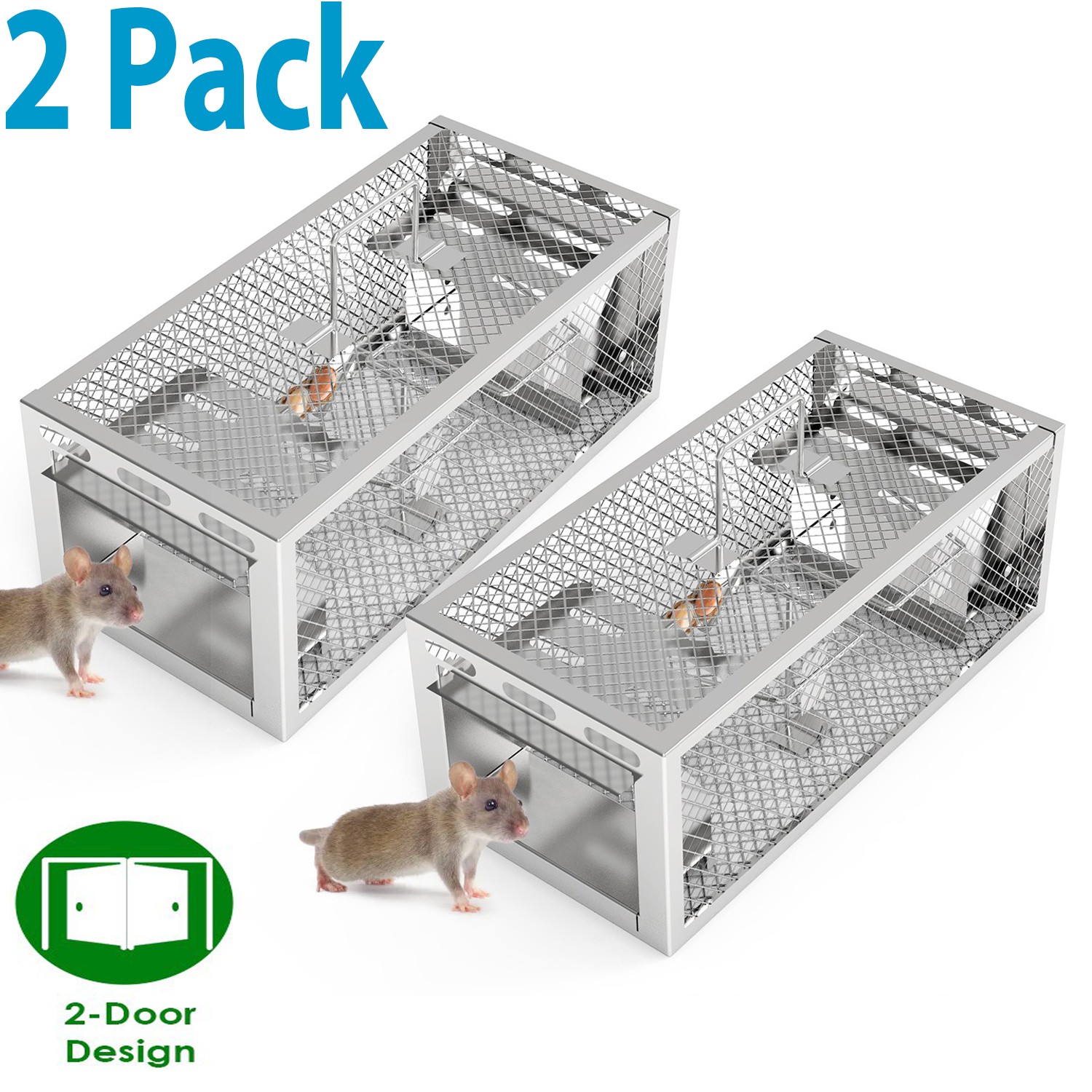 2 Pack 2-Door Live Humane Cage Trap for Squirrel Rat Mice Rodent Animal Catcher gallery