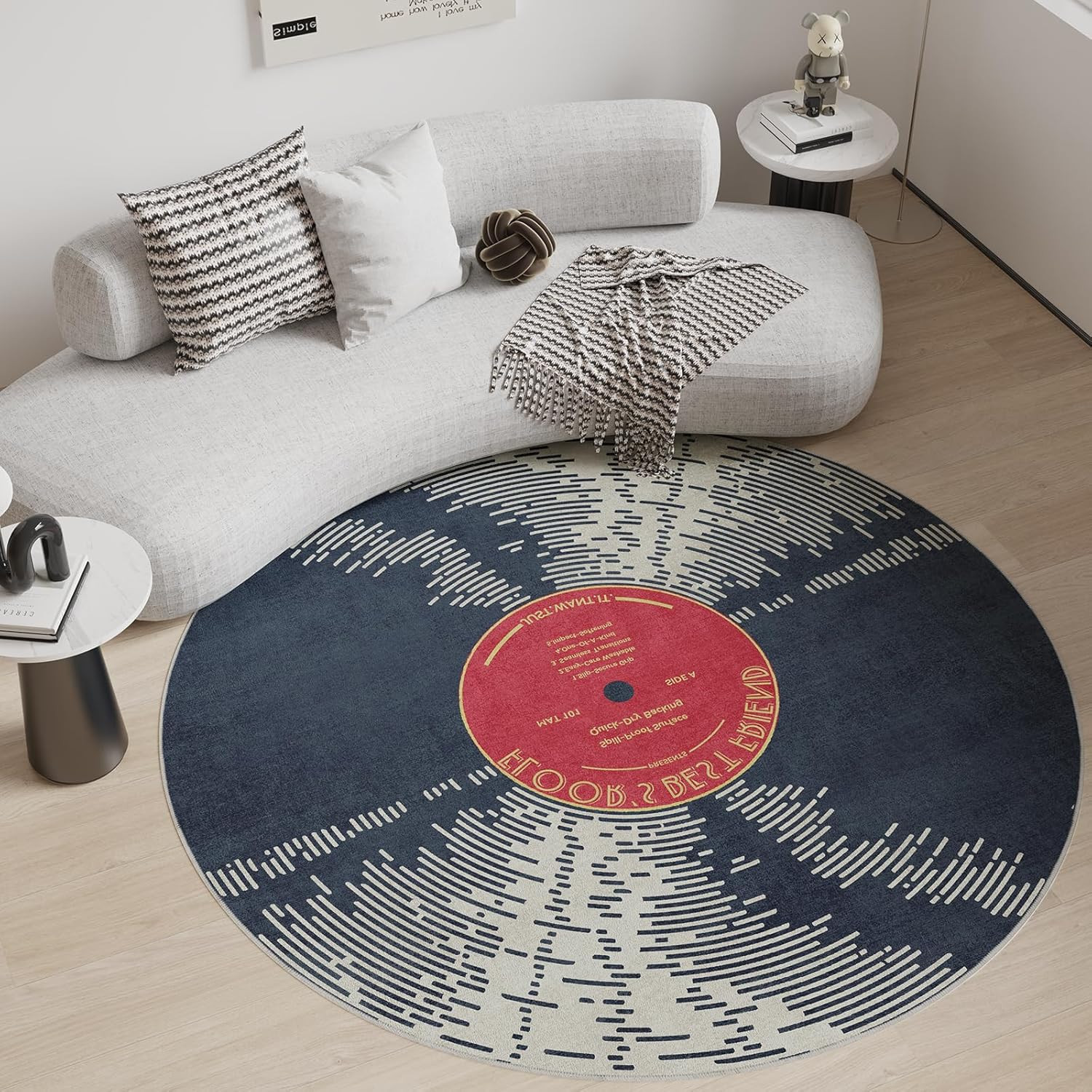 Vinyl Record Non-Slip 6Ft Round Washable Rug for Stylish Home Decor gallery