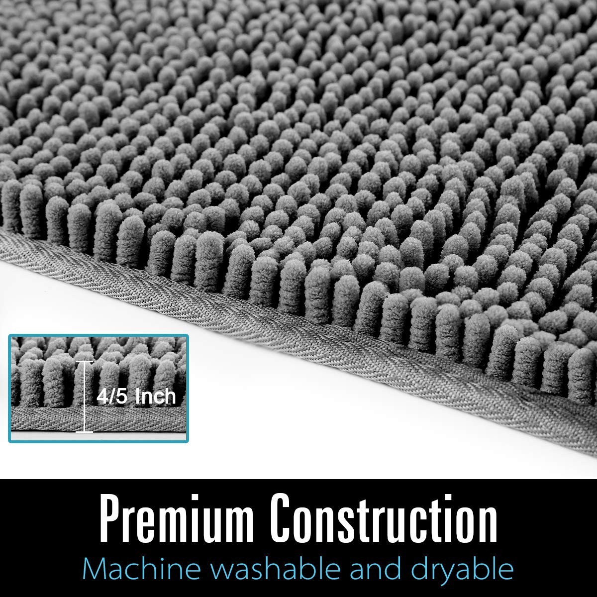 Large Bath Mat Shaggy Chenille Rug 24 x 60 Inch Gray Washable Non Slip gallery