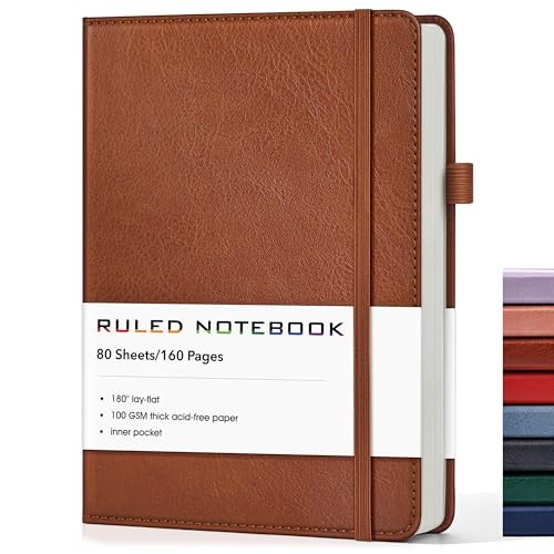 Journal Notebook, A5 Hardcover Leather Journals for Writing, 160 Lined Brown gallery