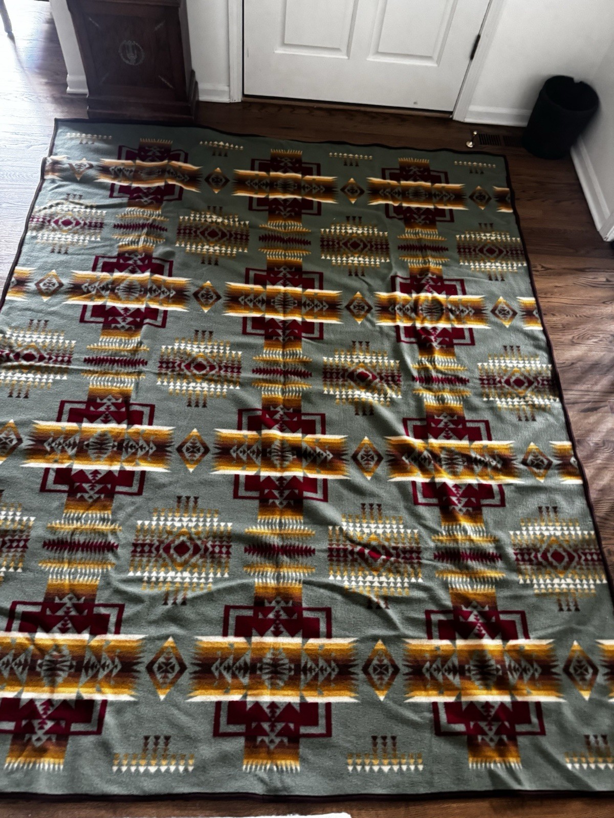 Beaver State Pendleton Wool Blanket Geometric Green Multicolor 86x106" Large gallery