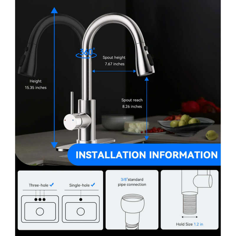 Kitchen Faucet with Pull Down Sprayer, High Arc Single Handle Brushed Nickel gallery