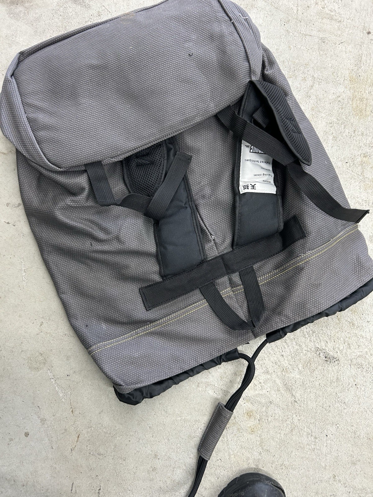 Kitsune Gray Black Hiking Backpack Drawstring Zip Front Pocket Adjustable Straps