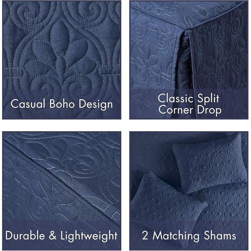 Microfiber Quilted Bedspread 3 Piece Set Split Corner Shams Soft Lightweight New gallery