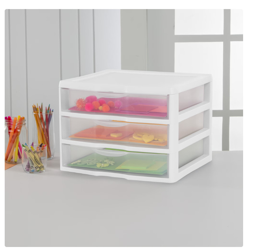 3 Drawer Unit, Clear Plastic Countertop or Desktop Drawers, White gallery