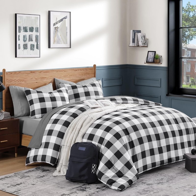 Lightweight Buffalo Check Comforter Set - Black/Grey/White gallery