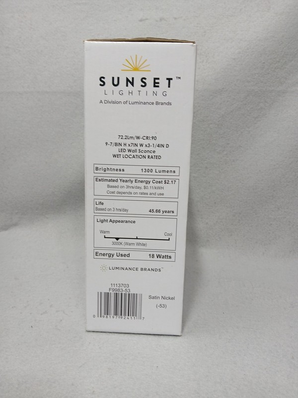 Sunset Lighting LED Wall Sconce Direct Wired Energy Star F9983-53 Size 8"x7"x4" gallery
