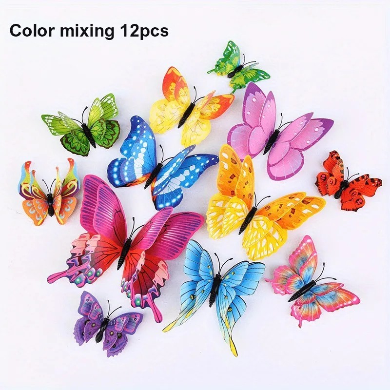 12pc 3D Butterfly Wall Decor Stickers DIY Magnetic Decals Room Party Decorations gallery