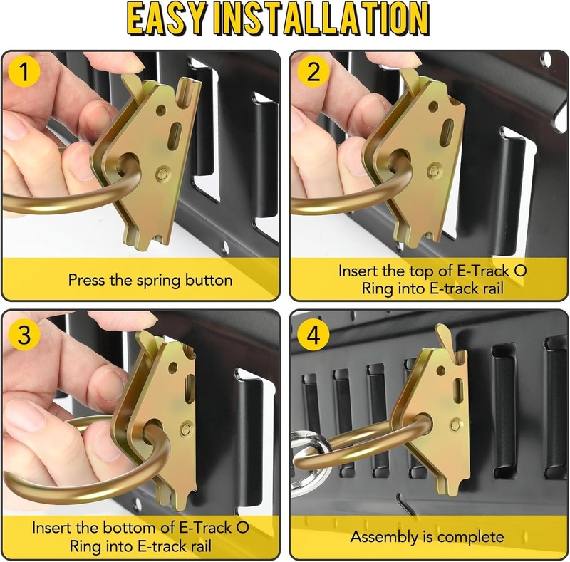 Versatile 20pcs E-Track Tie-Down O-Rings with 2500lb Break Strength, Gold Finish gallery