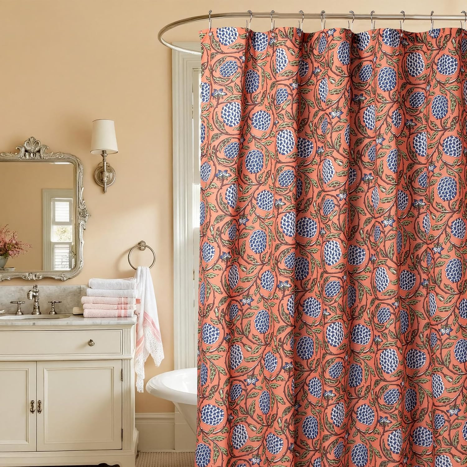 Boho Burnt Orange Floral Shower Curtain - 72X72 Inches,Cotton Blend Cloth Fabric gallery