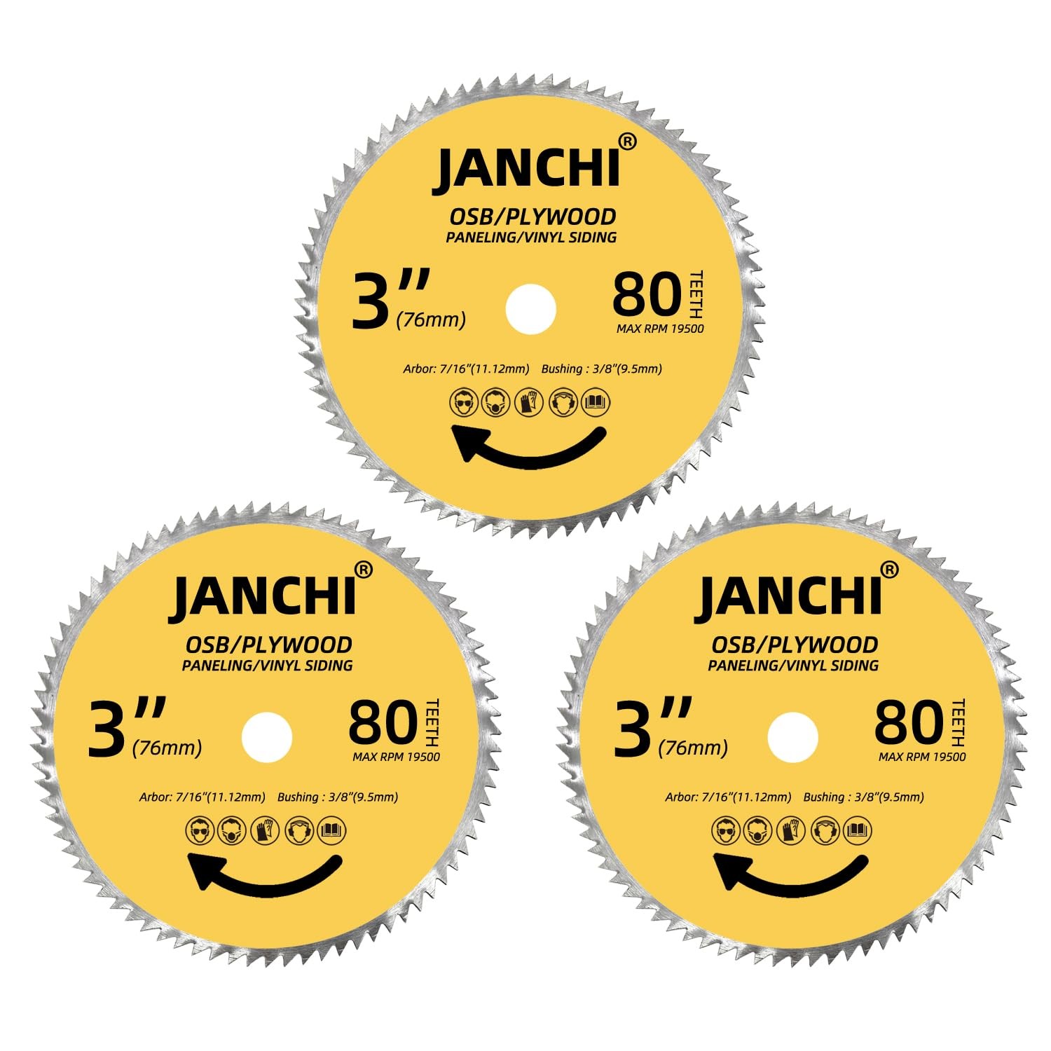 3Pack 3 Inch (76mm) 80T Circular Saw Blade, 7/16 3" 80T, Yellow gallery