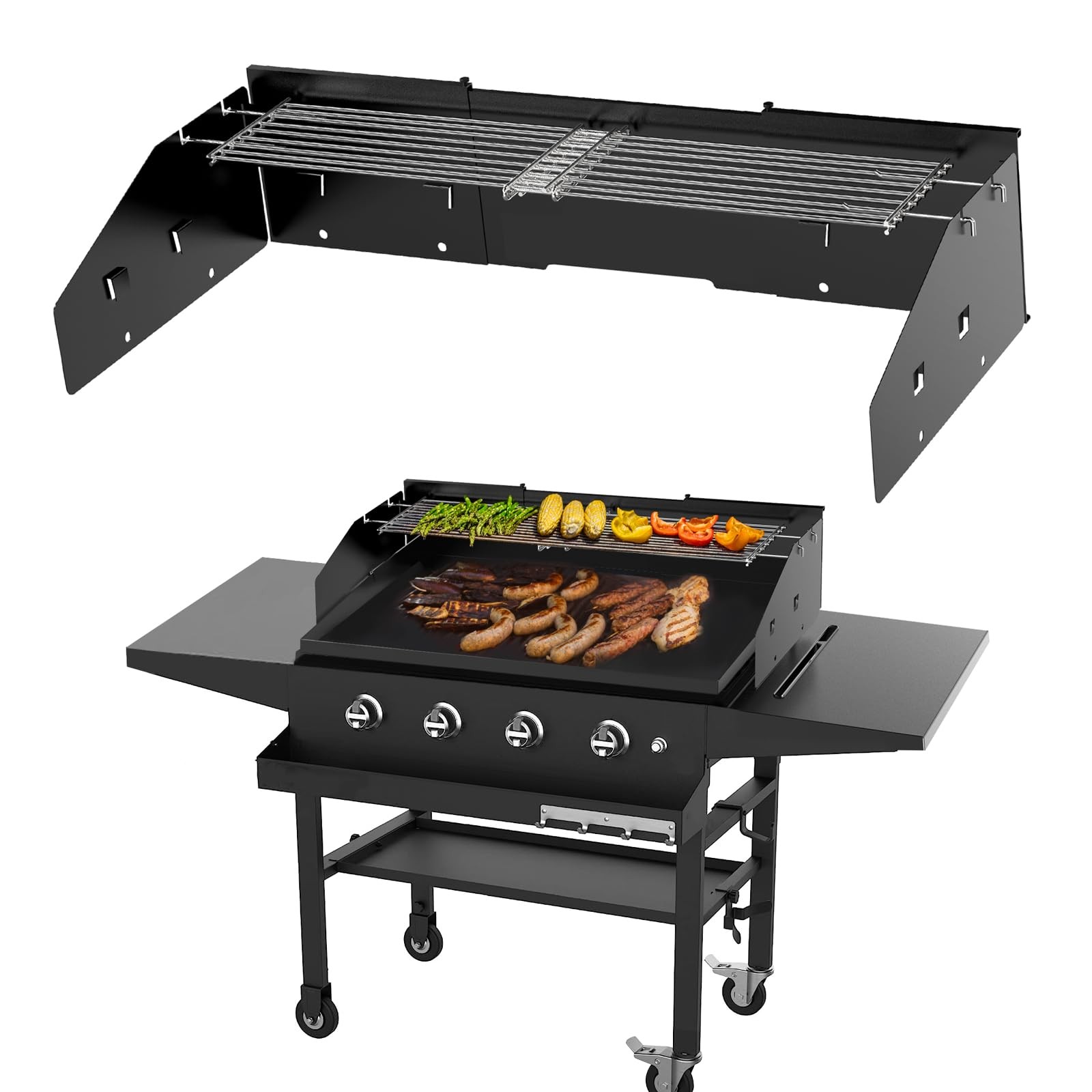 Universal Wind Guard and Warming Rack Set for Griddle From 28" to 36" with Fr... gallery