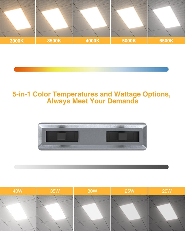 Dimmable 2X2 LED Flat Panel Light, 2 Pack, 5200LM, Selectable Wattage & Color gallery