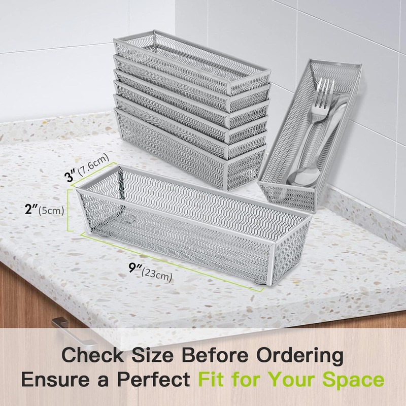 6 PCS 9x3x2 Inch Silver Mesh Silverware Organizer Metal Utensil Tray gallery