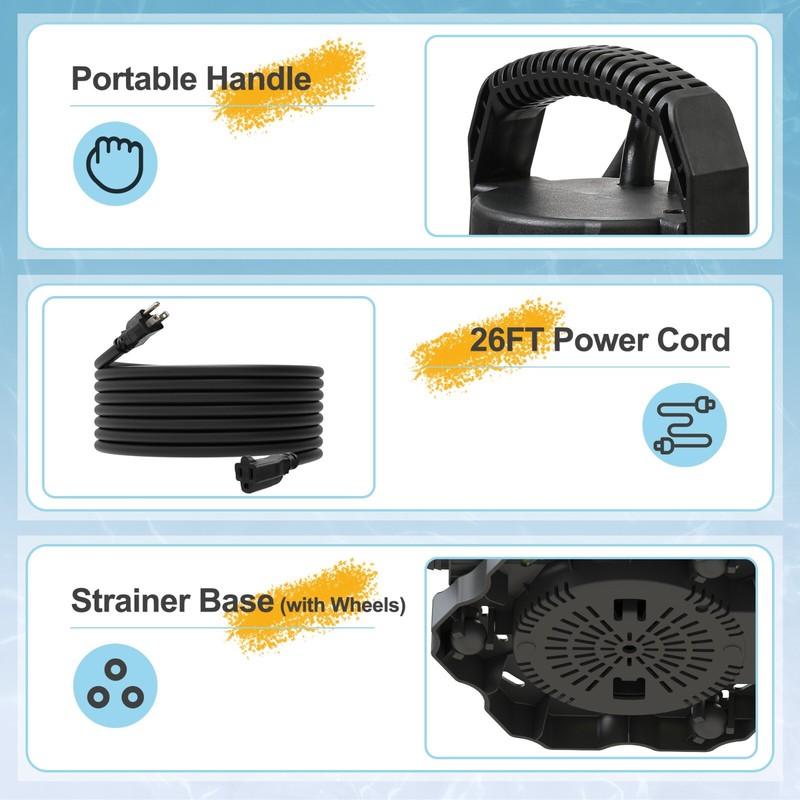 FLUENTPOWER Automatic Pool Cover Pump, 3/4 HP 3400GPH Submersible Water Pump gallery