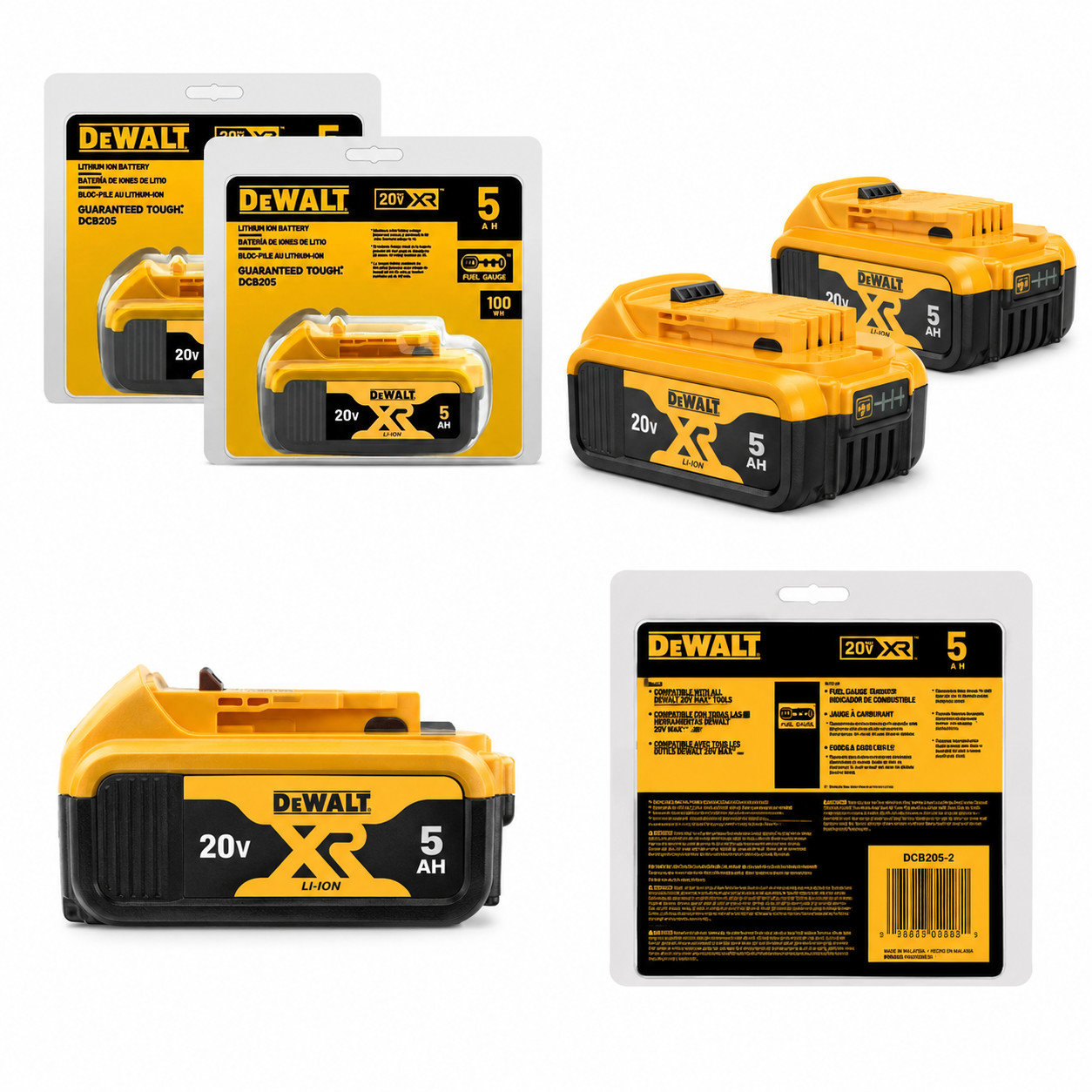 2 Pack DEWALT DCB205-2 20V Max XR 5.0Ah Lithium-Ion Battery New In Pack USA gallery