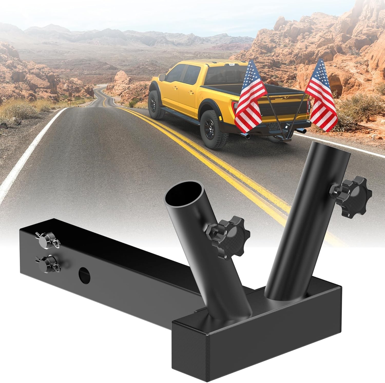 Easy Assembly Double Hitch Flag Pole Mount for Various Vehicles - Rust-Resistant gallery