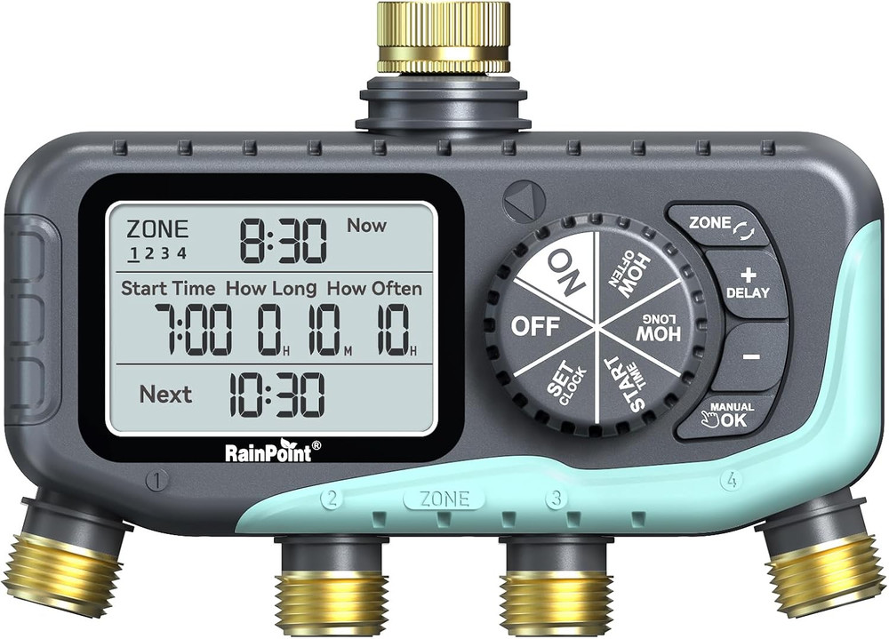 4-Zone Sprinkler Timer with Rain Delay & Automatic Watering System