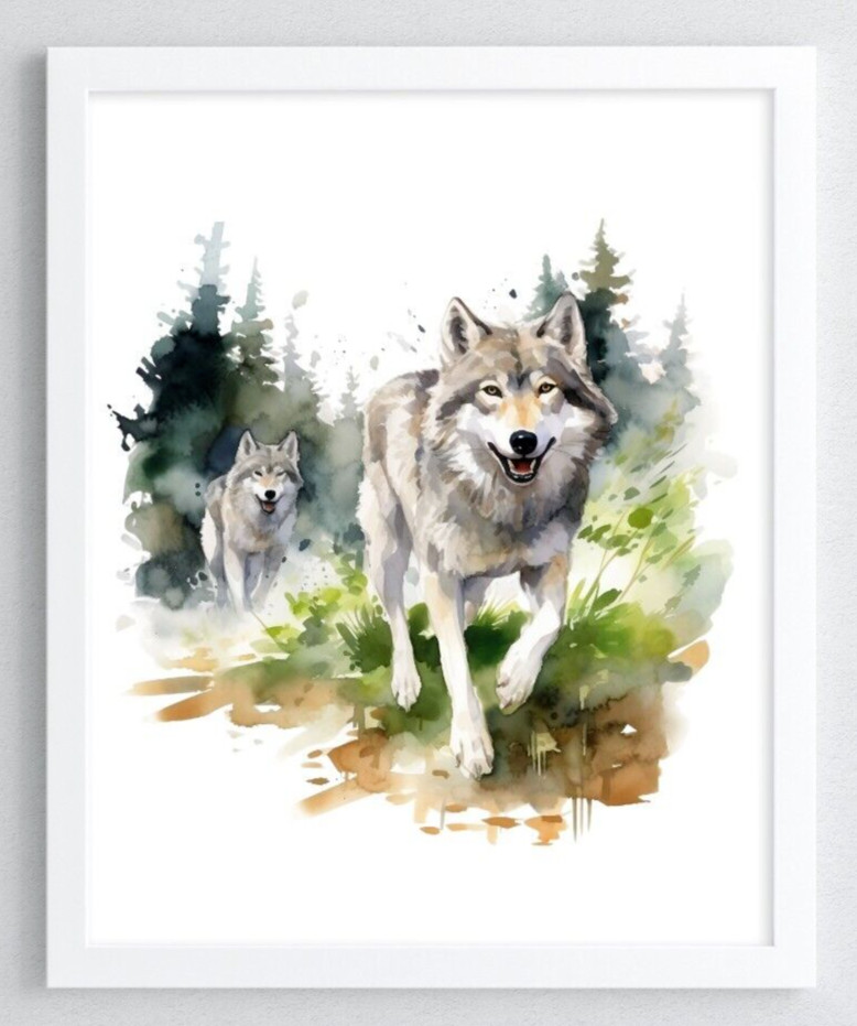 Wolves Art Print, 2 Wolves Wildlife, Art Print Wall Decor, Home Decor Print gallery