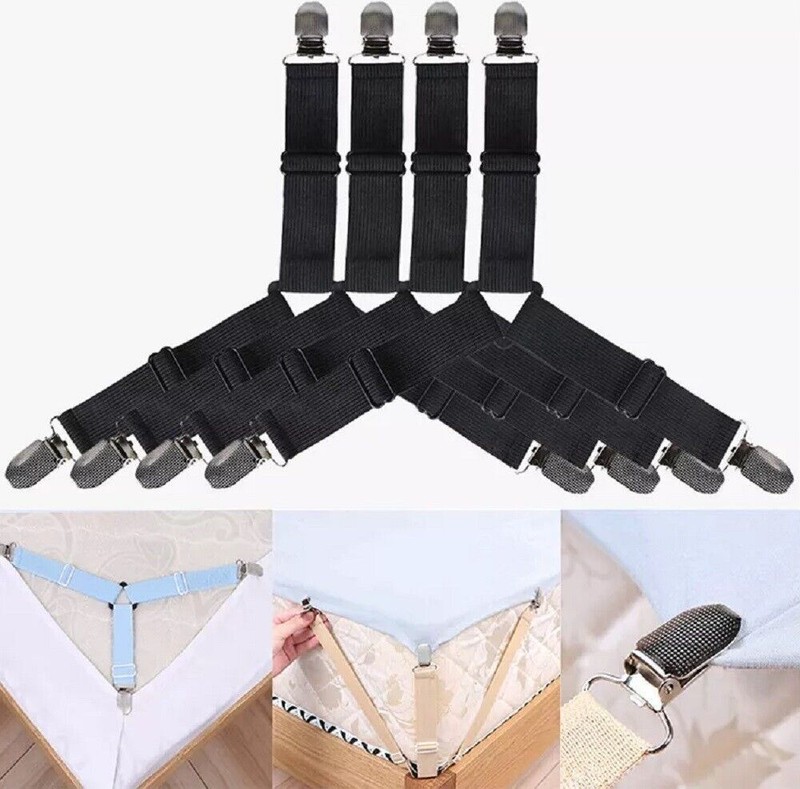 4Bed Sheet Fasteners Adjustable Elastic Suspenders Straps Mattress Covers Clips gallery