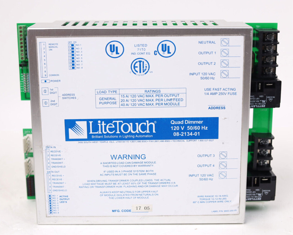 LiteTouch/ Savant Quad Dimmer Module 08-2134-01 120V p125