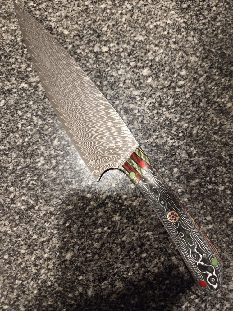 8" Herringbone Pattern Stainless Damascus Clad VG10 Chef's Knife With Carbon...